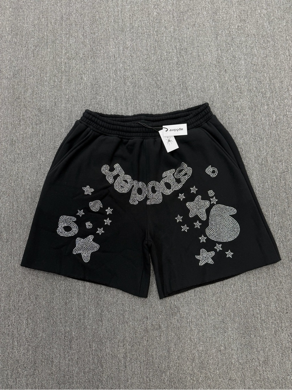 Sp5der black rhinestone shorts